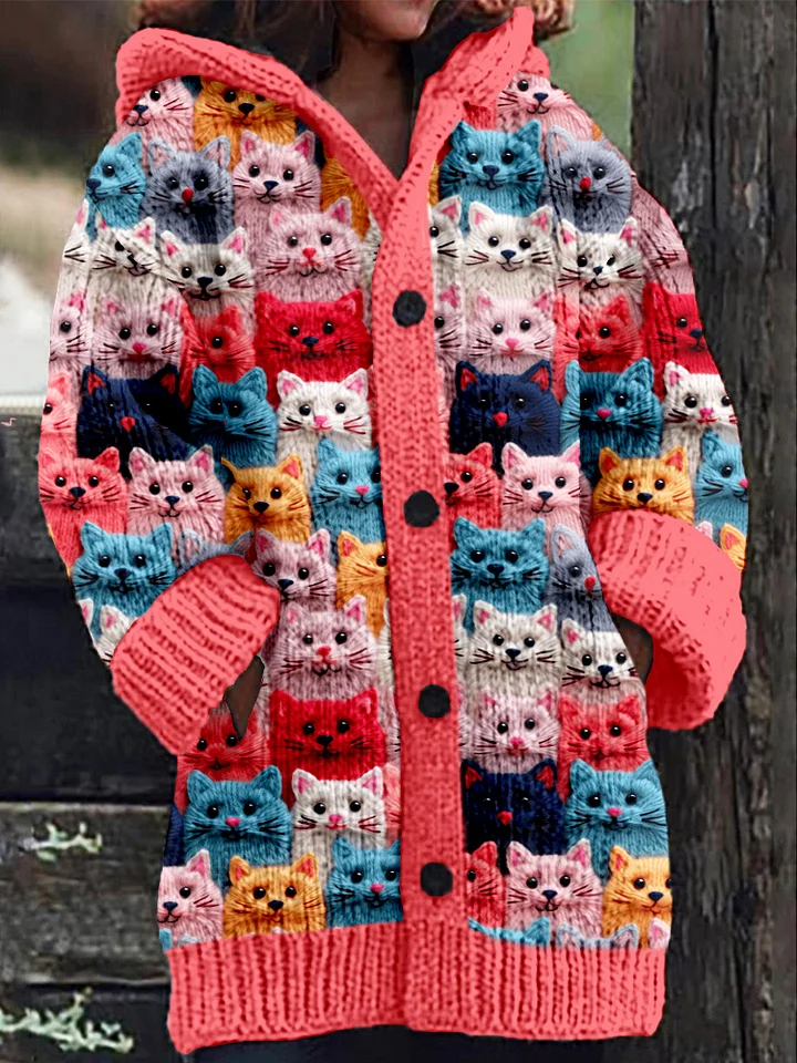 Carola – Knit Cardigan with an Adorable Cat Motif