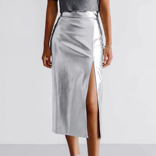 Silver skirt with slit